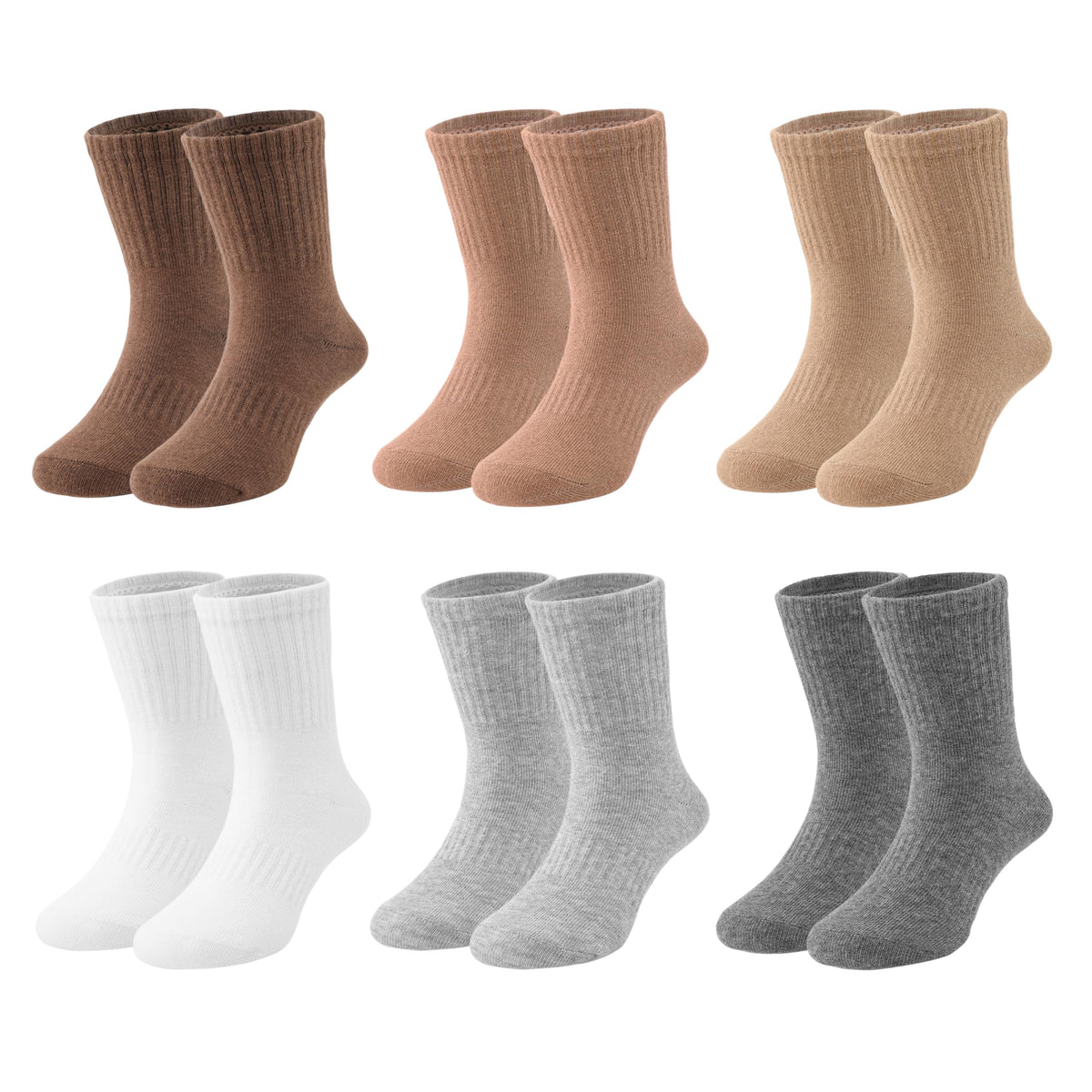 Boys Crew Socks 6 Pairs, Cotton School Socks for Kids Girls