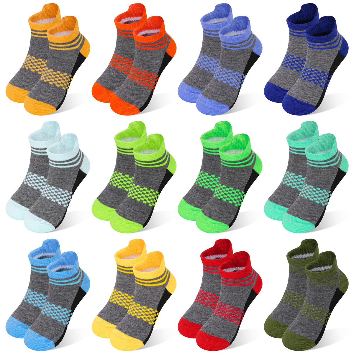 ZERULETS Kids Socks 12 Pairs Boys Ankle Low Cut Athletic Socks 1-14 Years