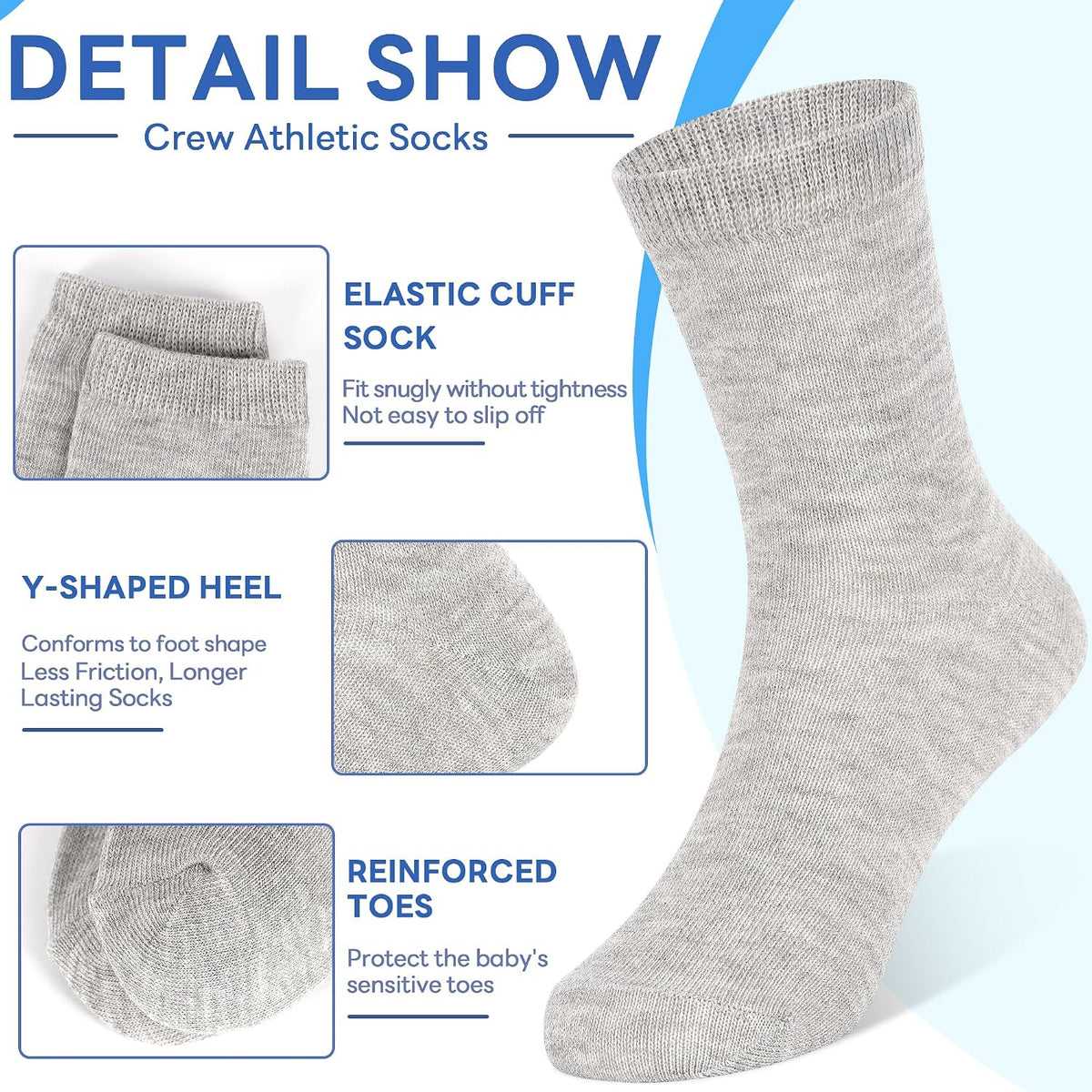 ZERULETS 20 Pairs Toddler Socks Kids Boys Crew Socks 1-13 Years