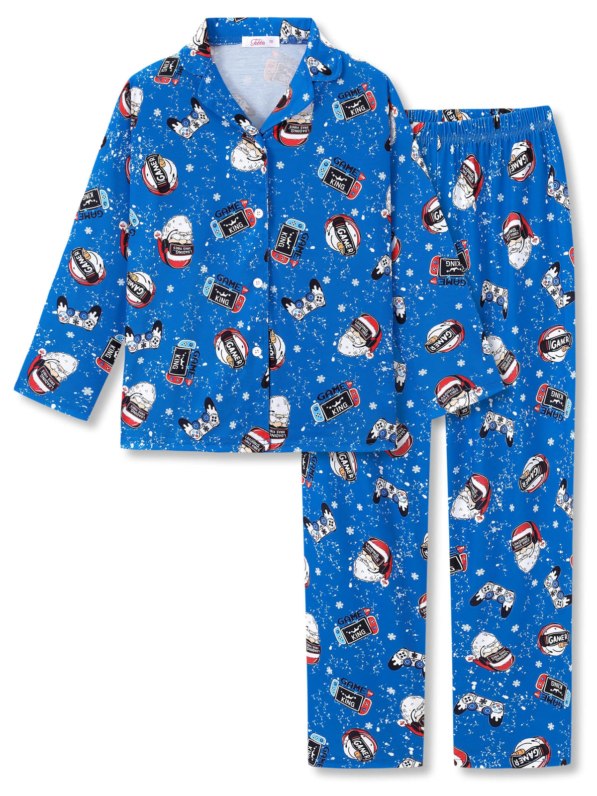 Tebbis Boys Pajamas Novelty Prints Button-Up Long Sleeve 2-Piece Size 6-18