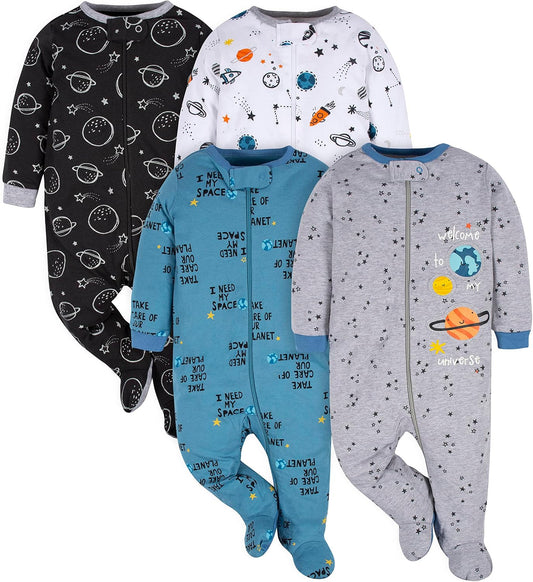 Gerber Baby Boys 4 Pack 'N Play Footie And Toddler Sleepers, Space, 6-9 Months US