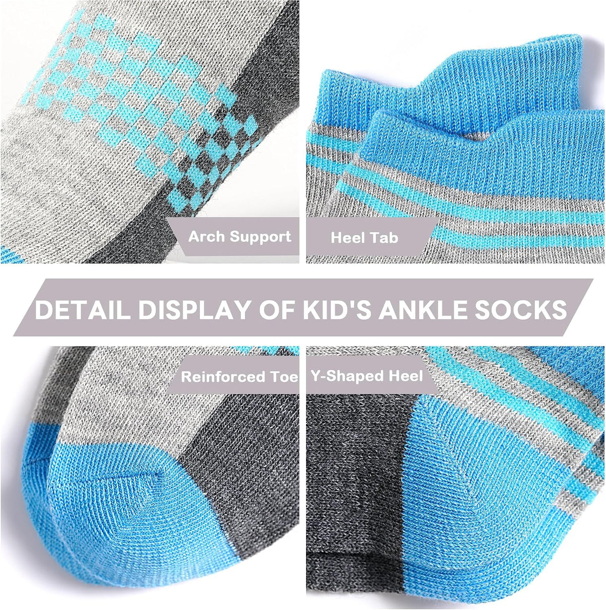 ZERULETS Kids Socks 12 Pairs Boys Ankle Low Cut Athletic Socks 1-14 Years