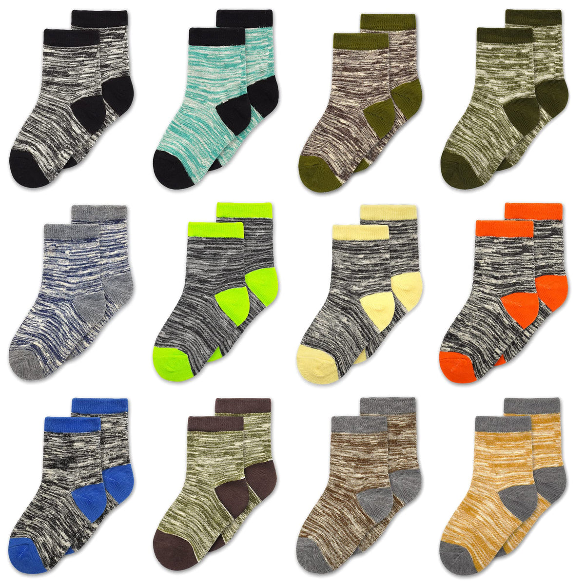 Boys Socks, 12 Pairs Crew Socks for Toddler Kids (1-14 Years Old)