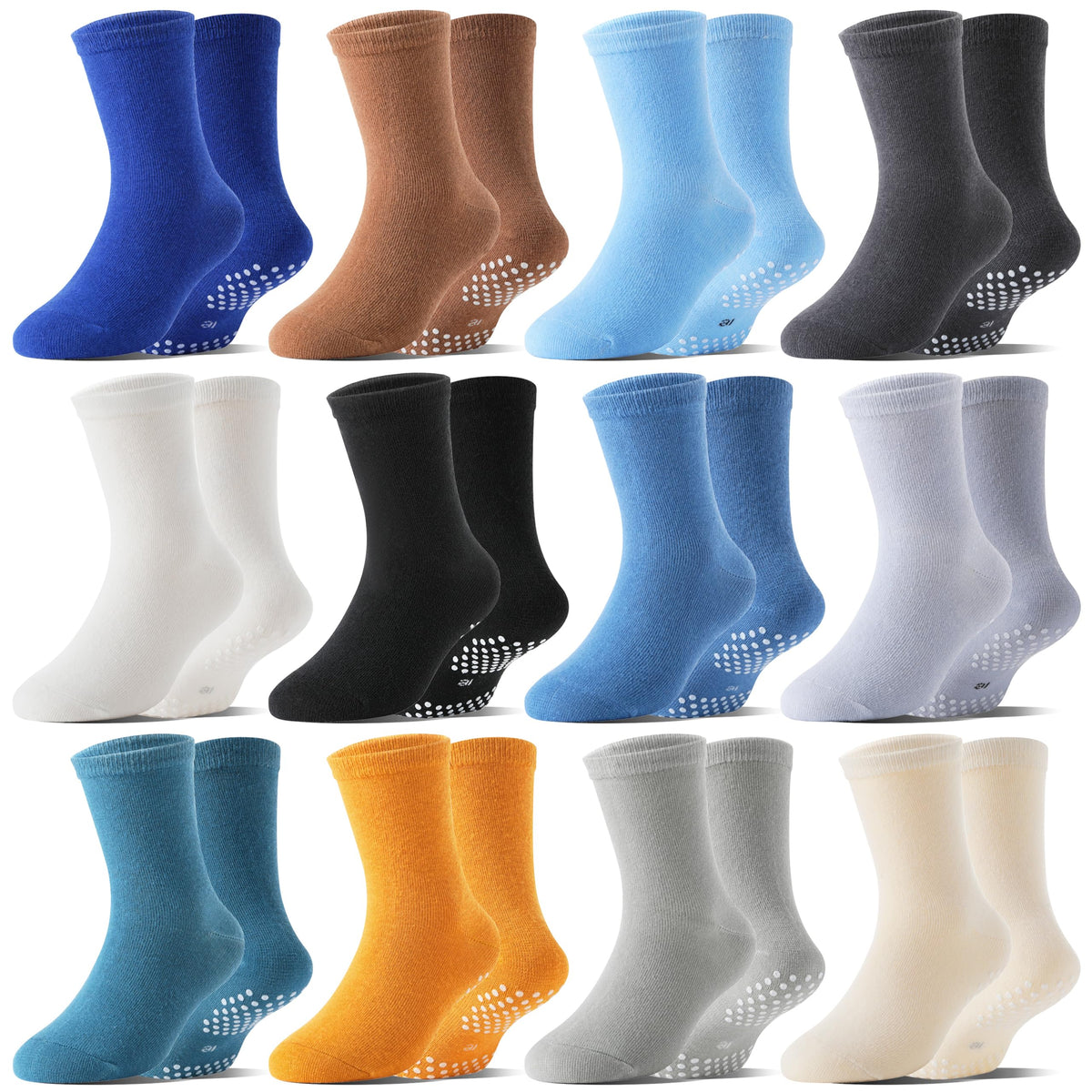 Welwoos Baby Boys Grips Socks 12 Pairs Kids Toddlers Infants Anti Slip Non Skid Funny Cartoon Crew Breathable Cotton Socks
