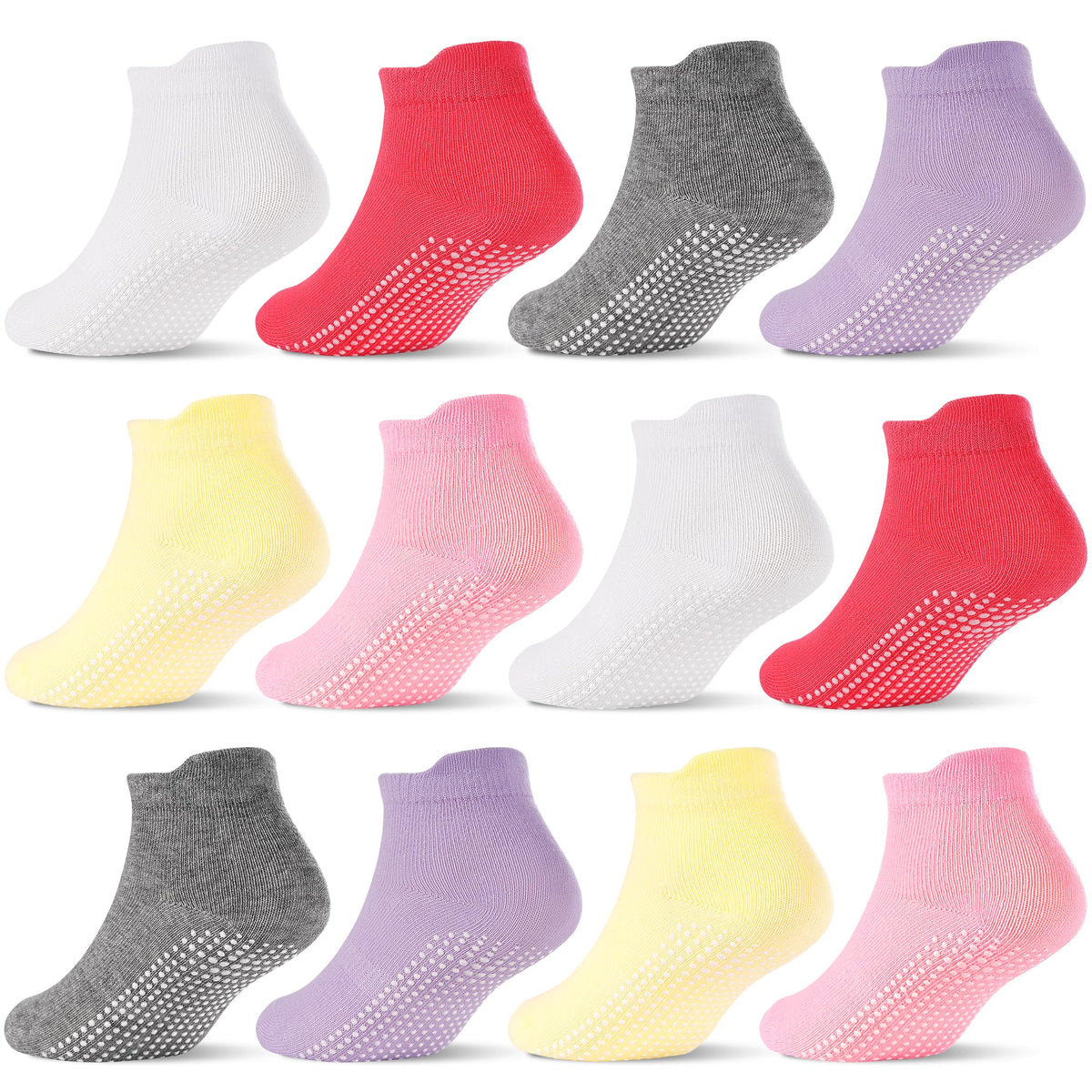 GRPSKCOS Non Slip Toddler Baby Socks 12 Pairs Anti Skid Ankle Socks for Girls Boys Grips Sock for 0-7 Years Children