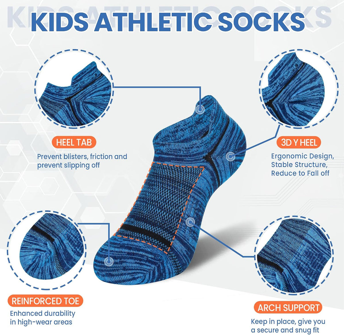 Eocom Kids Boys Ankle Socks Low Cut Athletic Cotton Sport Socks For Little Boys 6 Pairs