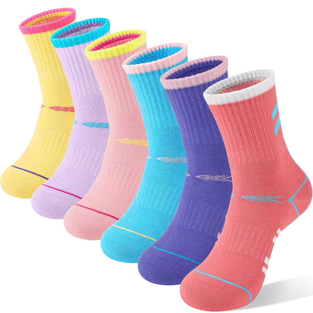 Sandsuced 6 Pairs Kids Boys Socks Athletic Basketball Sport Youth Crew Cotton Soft Breathable Socks for Outdoor