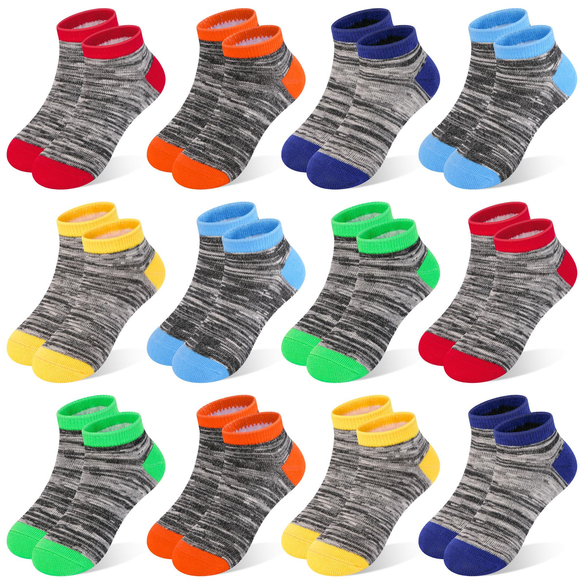 GENTABY Boys Ankle Socks 12-Pack Toddler Athletic Low Cut Socks 2-10Y