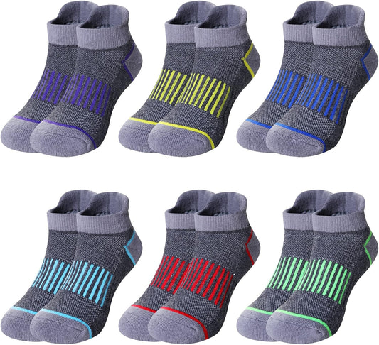 Eyean Boys Athletic Half Cushioned Ankle Socks Kids Cotton Sport Low Cut Socks 6 Pairs