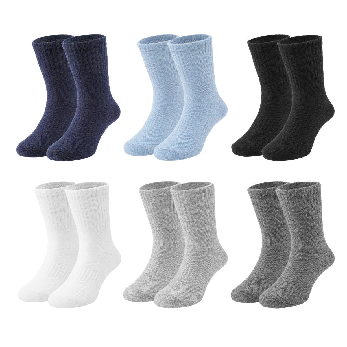 Boys Crew Socks 6 Pairs, Cotton School Socks for Kids Girls