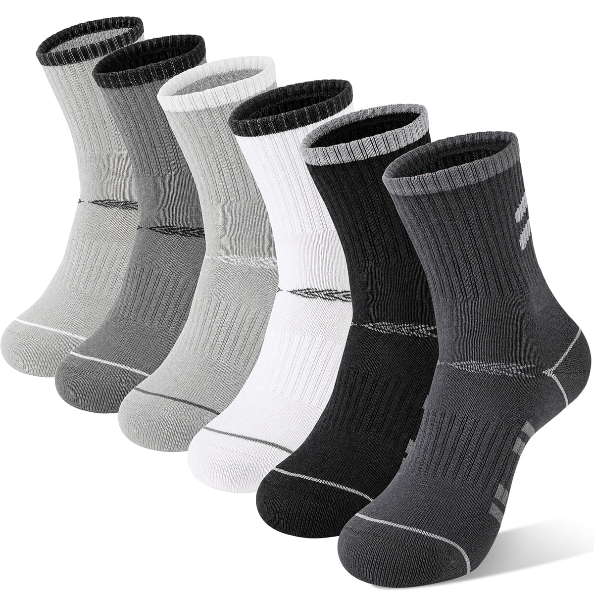 Sandsuced 6 Pairs Kids Boys Socks Athletic Basketball Sport Youth Crew Cotton Soft Breathable Socks for Outdoor