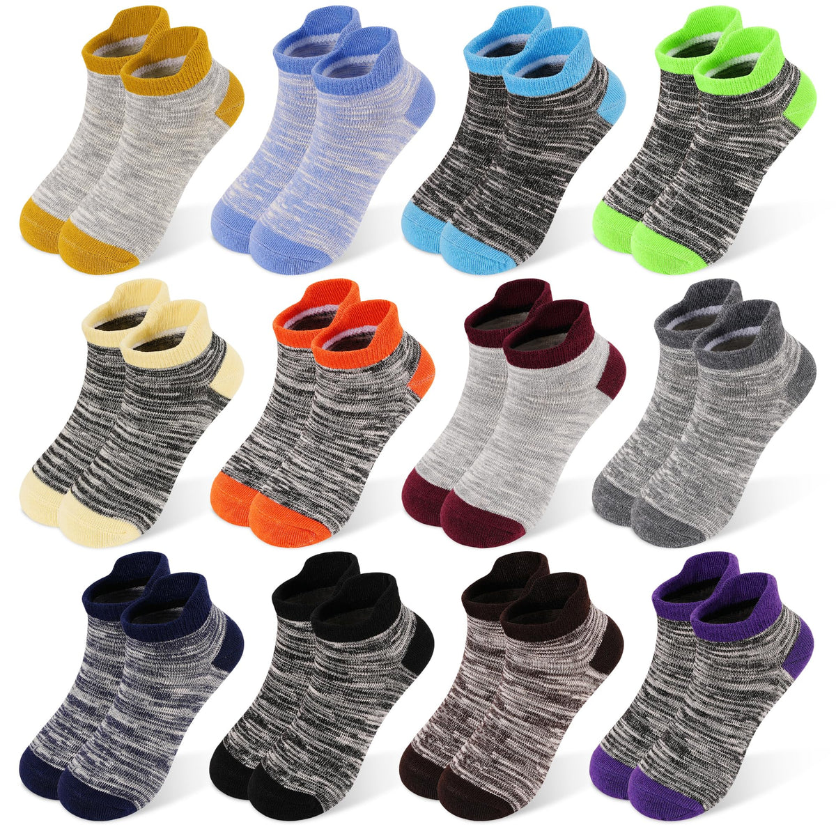 ZERULETS 12 Pairs Kids Socks, Toddler Ankle Athletic Socks 1-14 Years