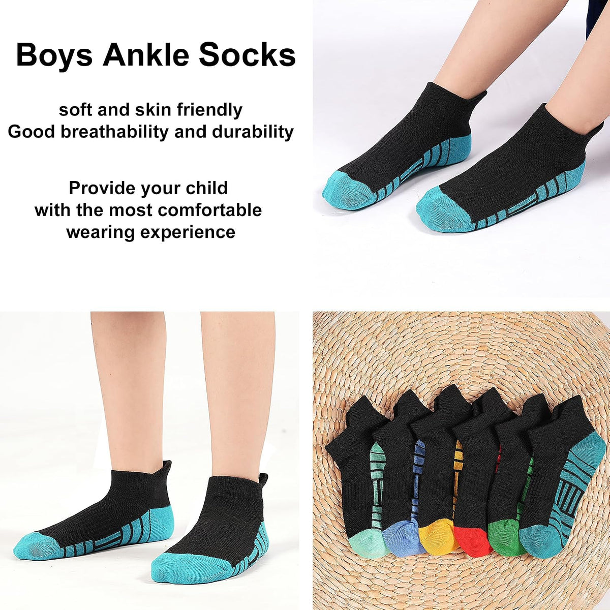 GENTABY 12 Pairs Boys Socks Kids Athletic Ankle Socks for Toddler 1-14Y