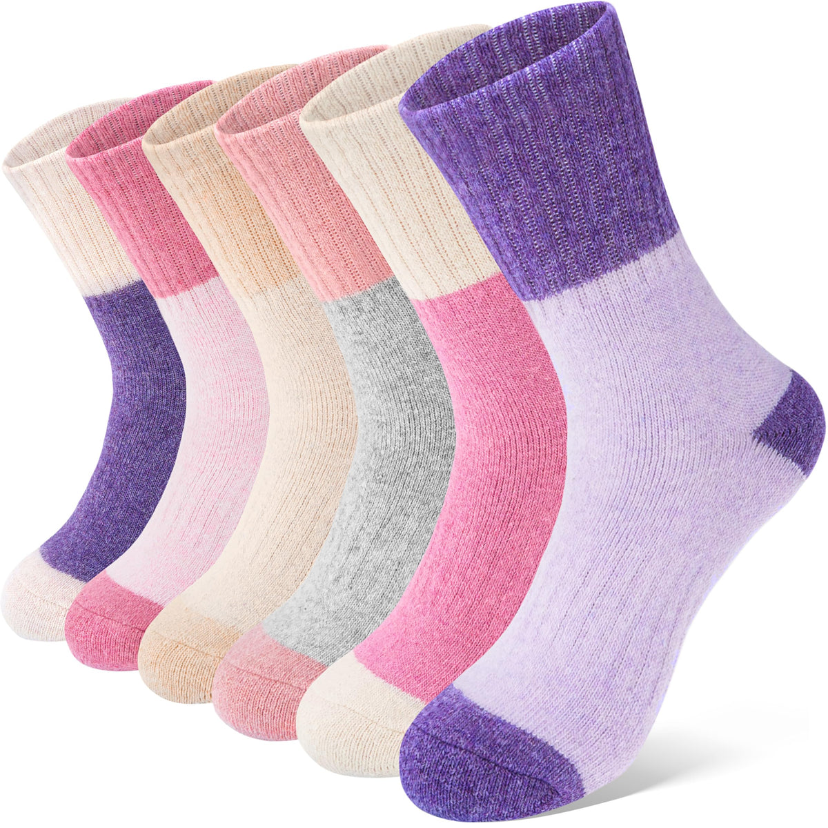 Anlisim Kids Merino Wool Hiking Socks for Boys Girls Toddlers, 6 Pairs
