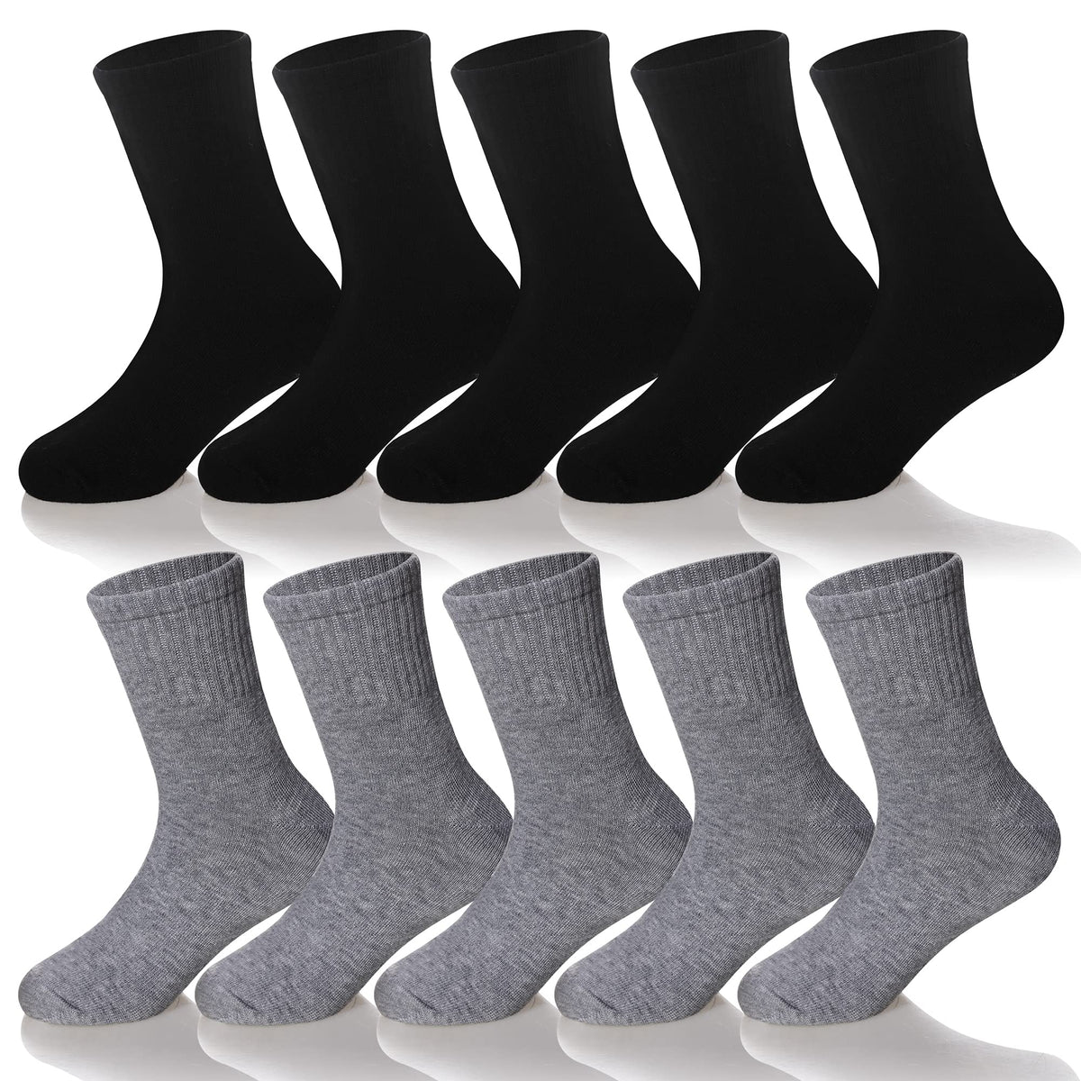 Kids Classics Crew Socks 10 Pairs Child Boy Girls Athletic Cotton Basic School Uniform Breathable Casual Sports Socks