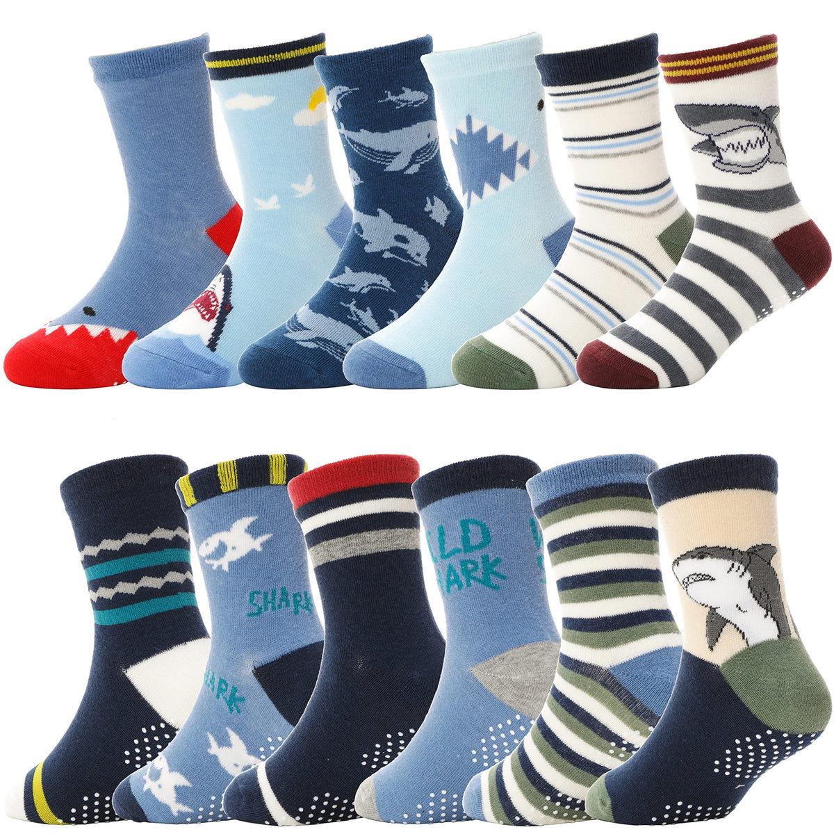 ANTSANG Baby Boys Grips Socks, Kids Toddlers Infants Crew Cotton Socks