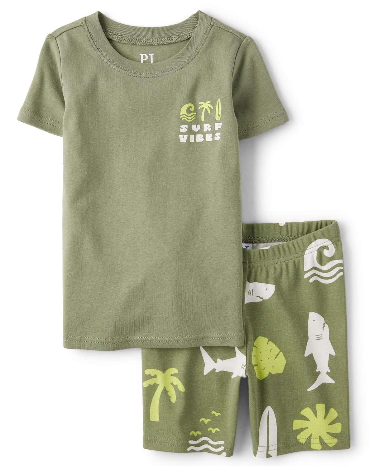 The Children's Place Boys' 100% Cotton Sleeve Top and Shorts 2 Piece Pajama Set