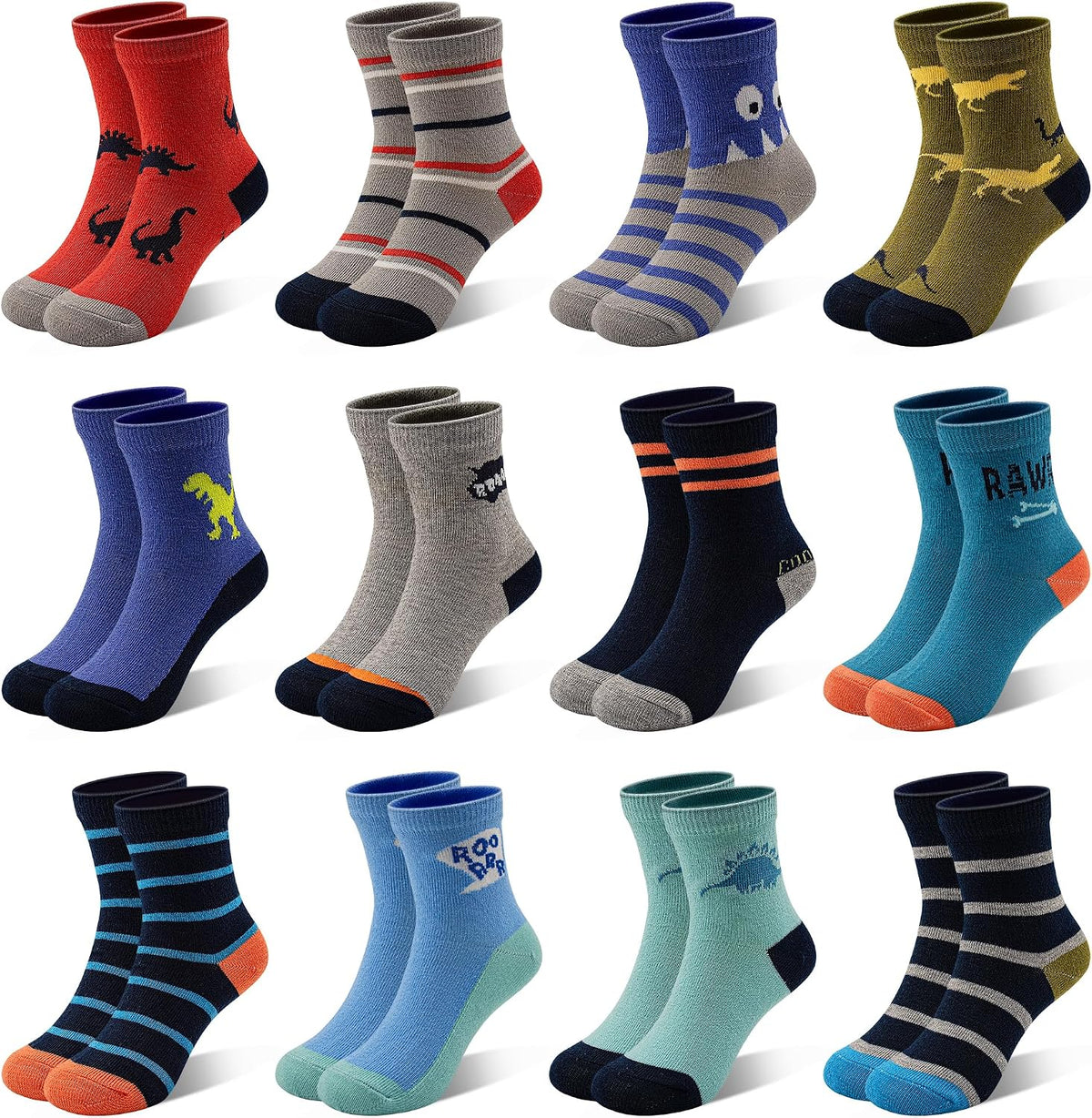Boys Socks 12 Pairs Novelty Crazy Crew Socks for Toddler 1-7 Years