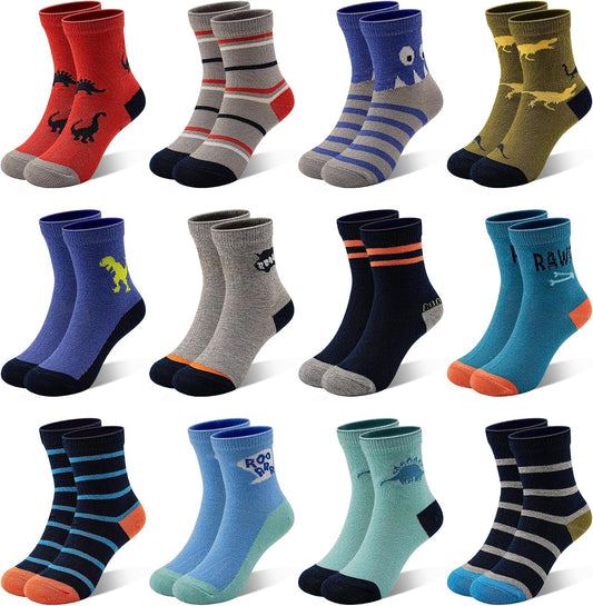 Boys Socks 12 Pairs Novelty Crazy Crew Socks for Toddler 1-7 Years