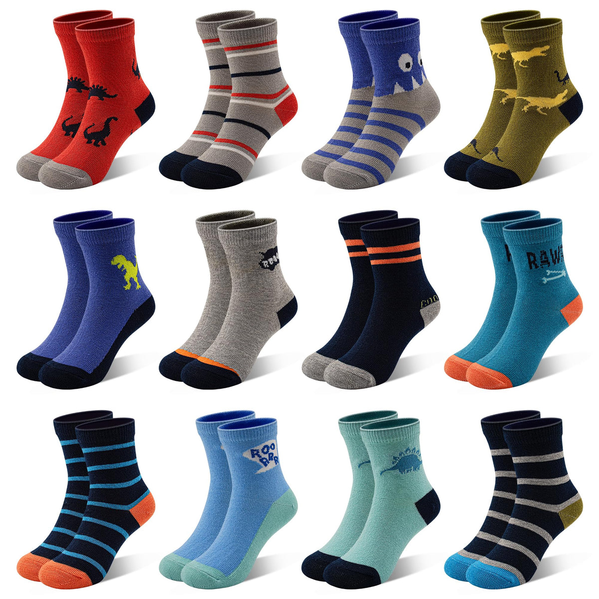 Boys Socks 12 Pairs Novelty Crazy Crew Socks for Toddler 1-7 Years