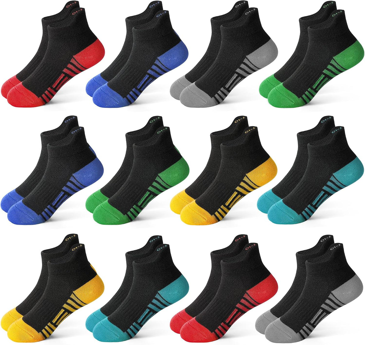 ZERULETS Kids Socks 12 Pairs Toddler Ankle Athletic Socks with Tab 1-14 Years