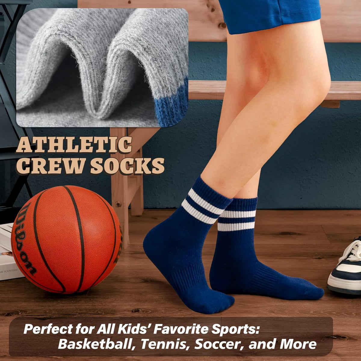 ANTSANG Kids School Athletic Sports Cotton Socks,Teen Girls Boys Crew Socks