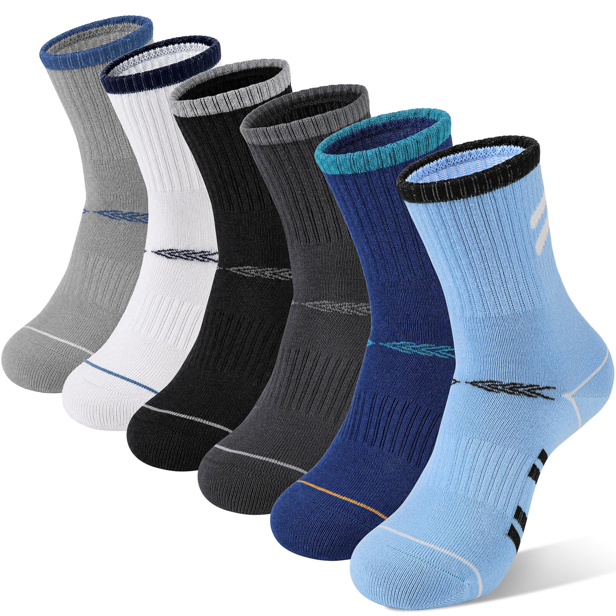 Sandsuced 6 Pairs Kids Boys Socks Athletic Basketball Sport Youth Crew Cotton Soft Breathable Socks for Outdoor