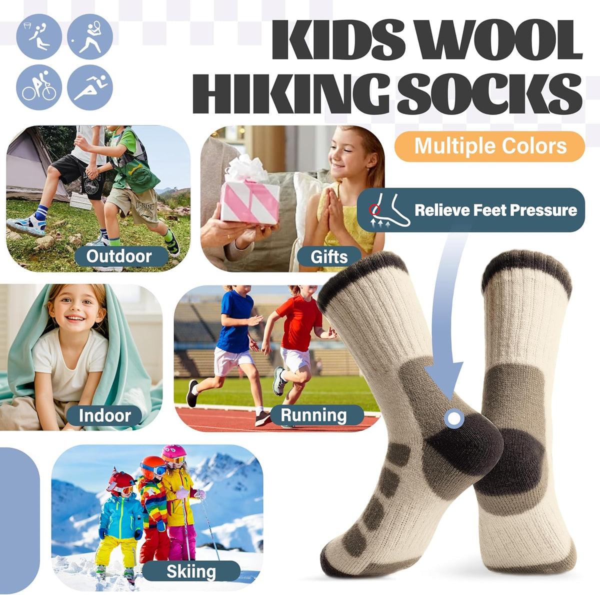 Anlisim Kids Merino Wool Hiking Socks for Boys Girls Toddlers, 6 Pairs
