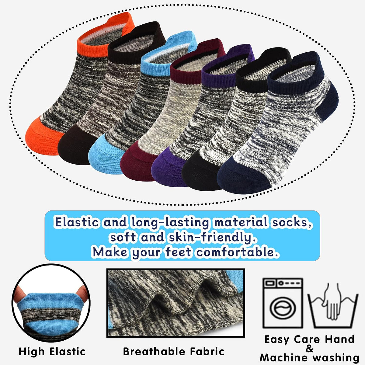 ZERULETS 12 Pairs Kids Socks, Toddler Ankle Athletic Socks 1-14 Years
