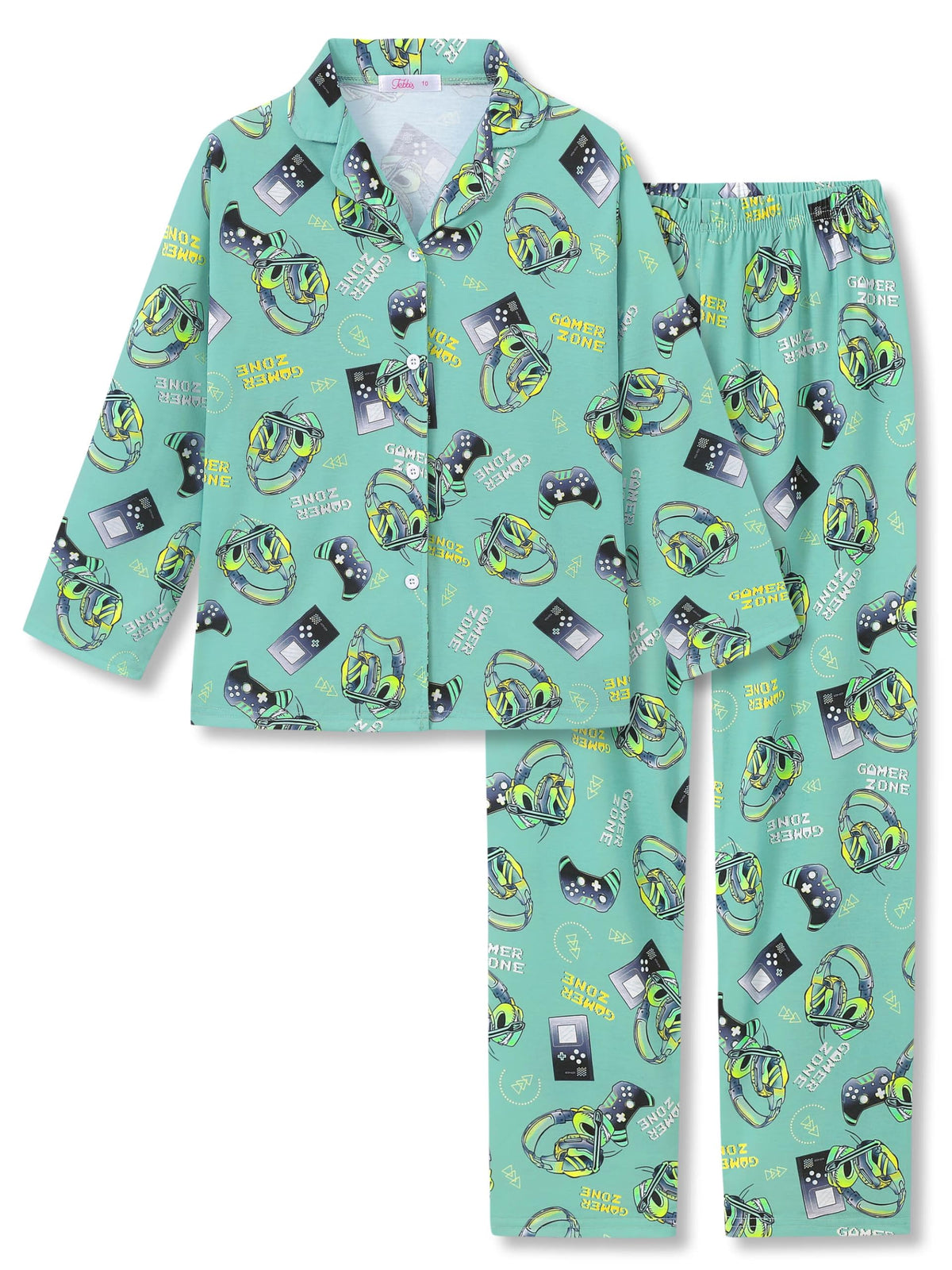 Tebbis Boys Pajamas Novelty Prints Button-Up Long Sleeve 2-Piece Size 6-18