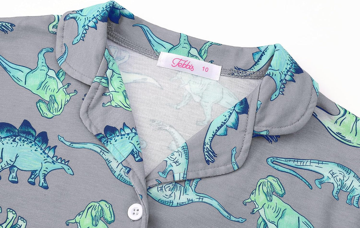 Tebbis Boys Pajamas Novelty Prints Button-Up Short Sleeve Set Size 6-18