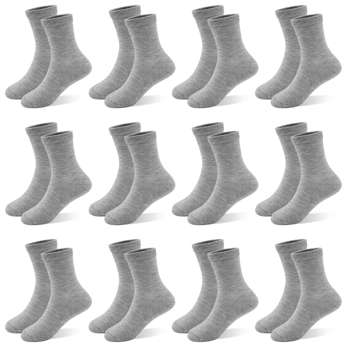 12 Pairs Boys Crew Socks, Unisex Kids School Socks Ages 1-14