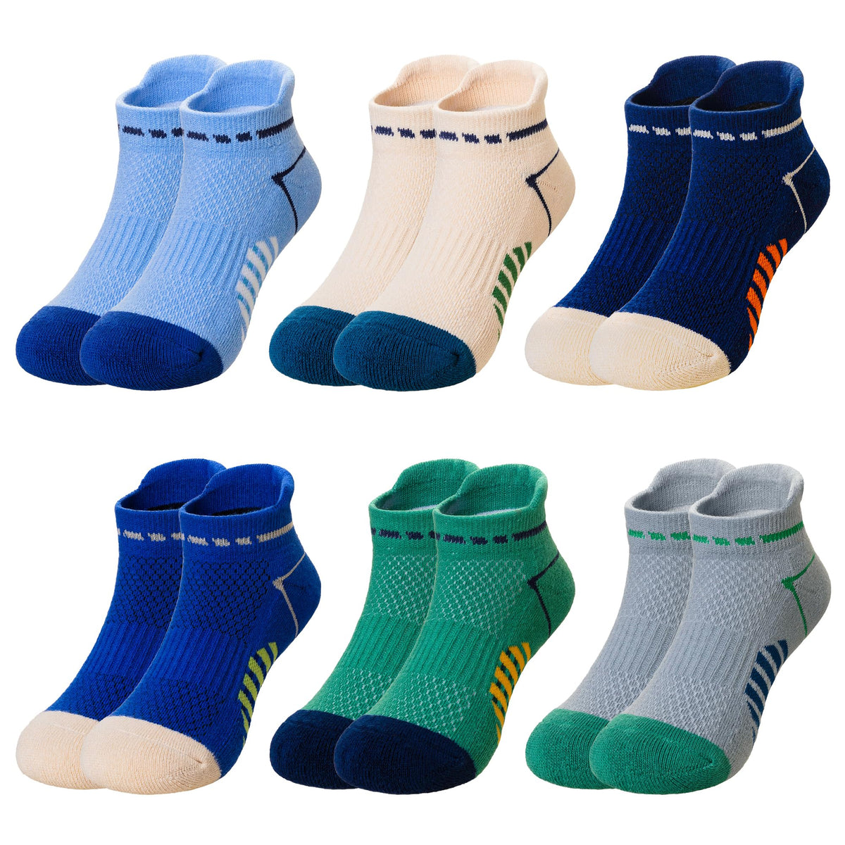 Eyean Boys Athletic Half Cushioned Ankle Socks Kids Cotton Sport Low Cut Socks 6 Pairs
