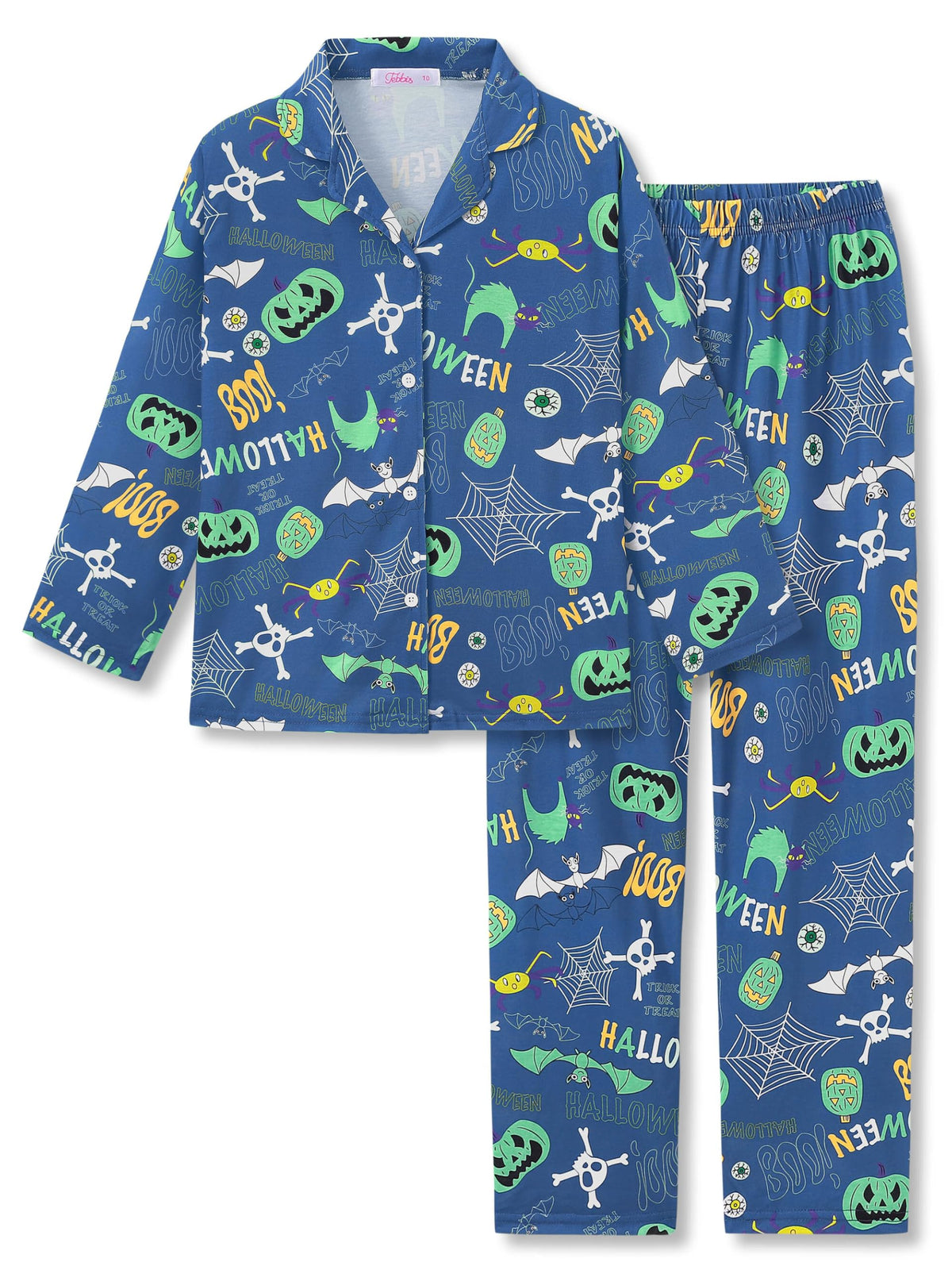 Tebbis Boys Pajamas Novelty Prints Button-Up Long Sleeve 2-Piece Size 6-18
