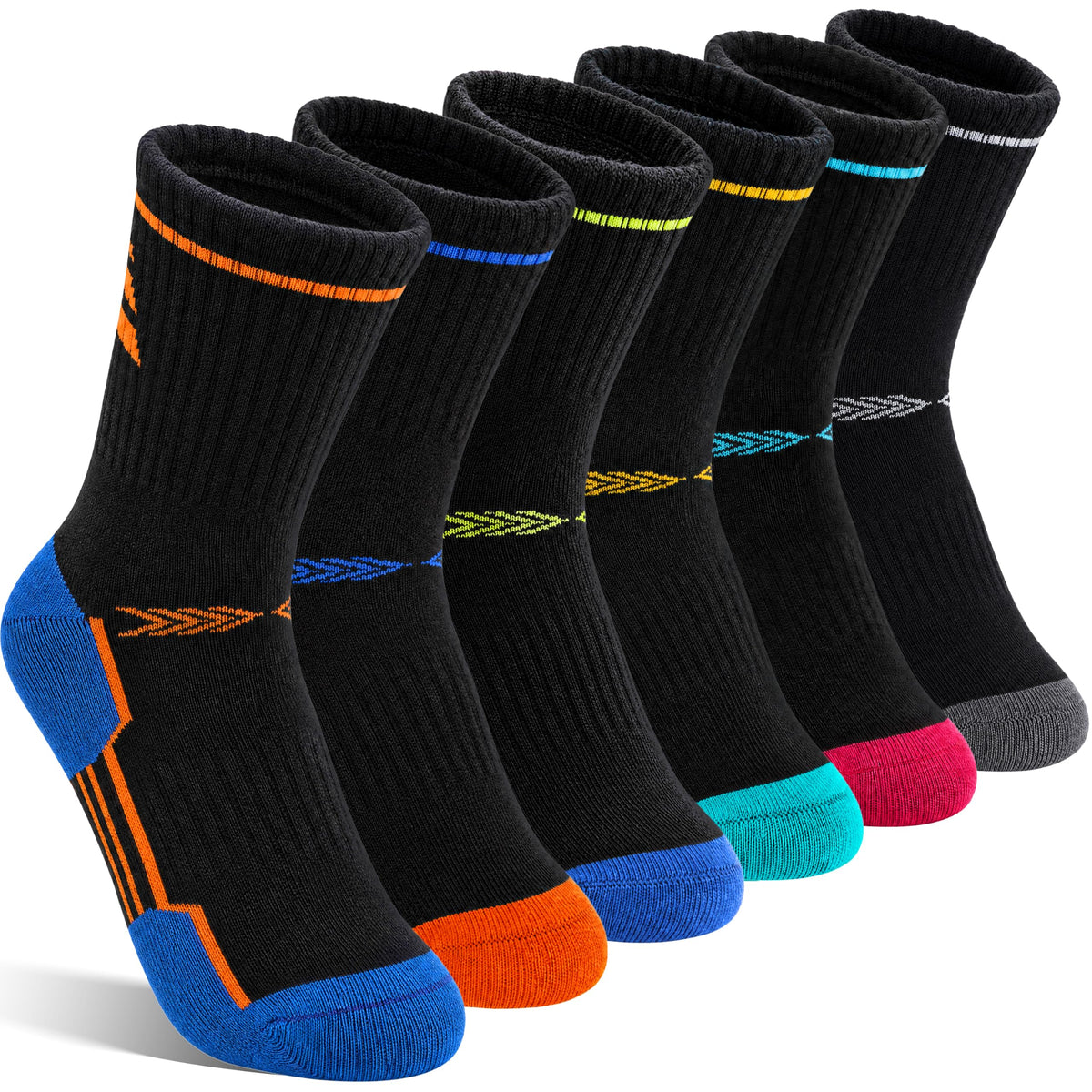 Welwoos 6 Pairs Kids Boys Girls Socks Athletic Basketball Youth Sport Crew Cotton Breathable Soft Socks