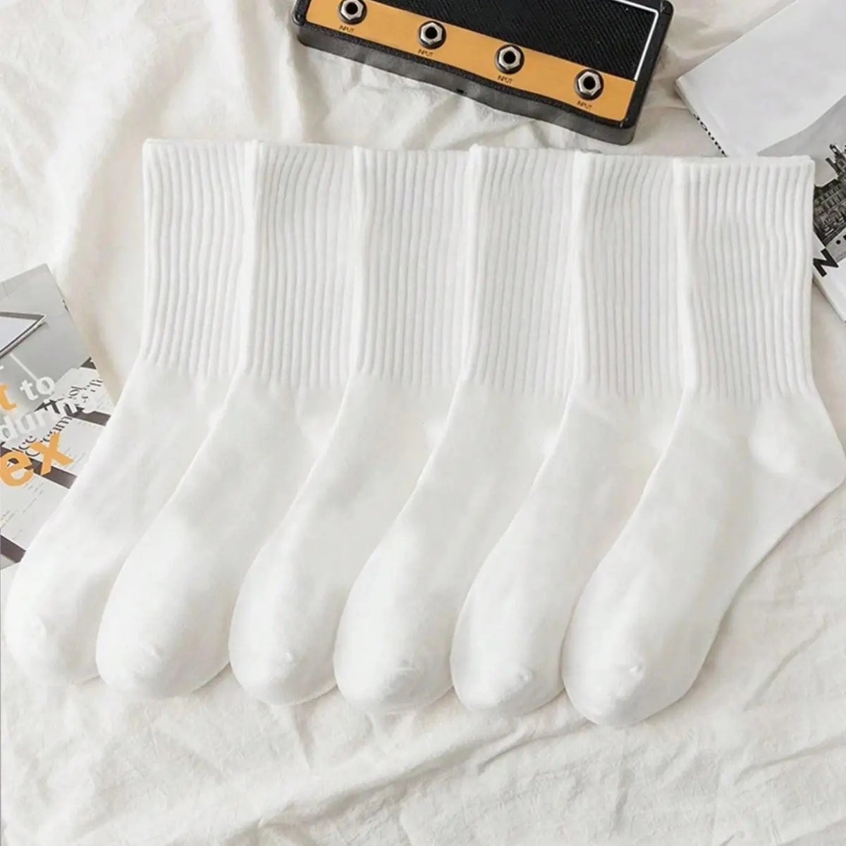 6 Pairs Kids Crew Socks, Unisex Plain High Elastic Mid-Calf, Casual All-Season Sports Socks, Perfect for Daily Wear & Outdoor Activities
