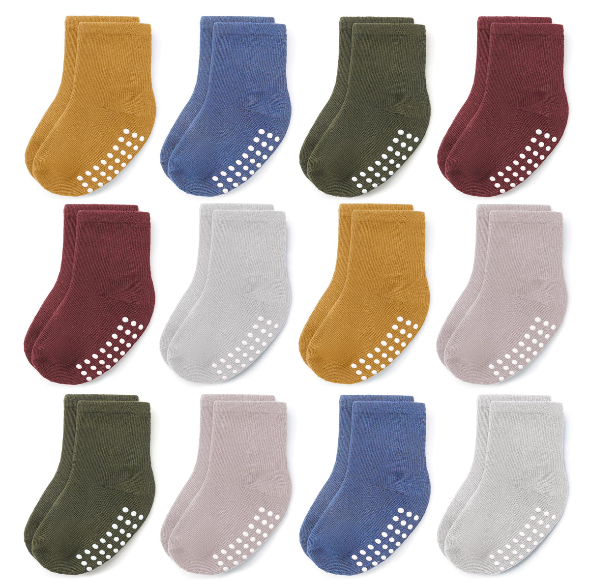 Baby Toddlers Crew Socks with Non-Slip Grip 12 Pack Cotton Stretch Socks