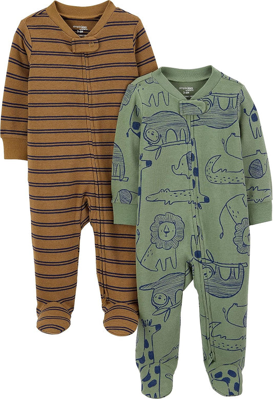 Simple Joys by Carter's Baby Boys' 2-way Zip Thermal Footed Sleep and Play, Pack of 2