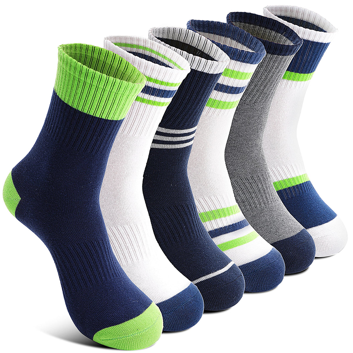 Welwoos 6 Pairs Kids Boys Girls Socks Athletic Basketball Youth Sport Crew Cotton Breathable Soft Socks