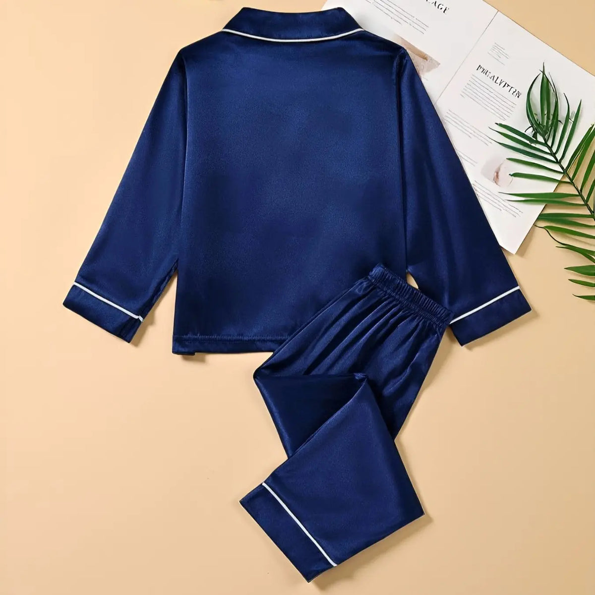 Satin Pajamas Set, Long Sleeve & Pants, Casual Comfy Pajama, Plain Woven Fabric, Casual Summer Sleepwear for Boys & Girls, Snug Fit Pajamas, Fitted Style, Pajama Lounge Sets, Pyjamas Set, Toddler Pjs, Pajama Clothes