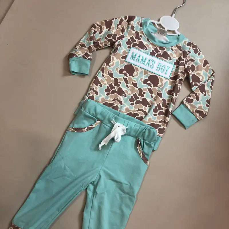Kids Boy Winter Outfit Mama's Boy Outfit Green Camo Clothing Set Hunting Clothes BLP1336