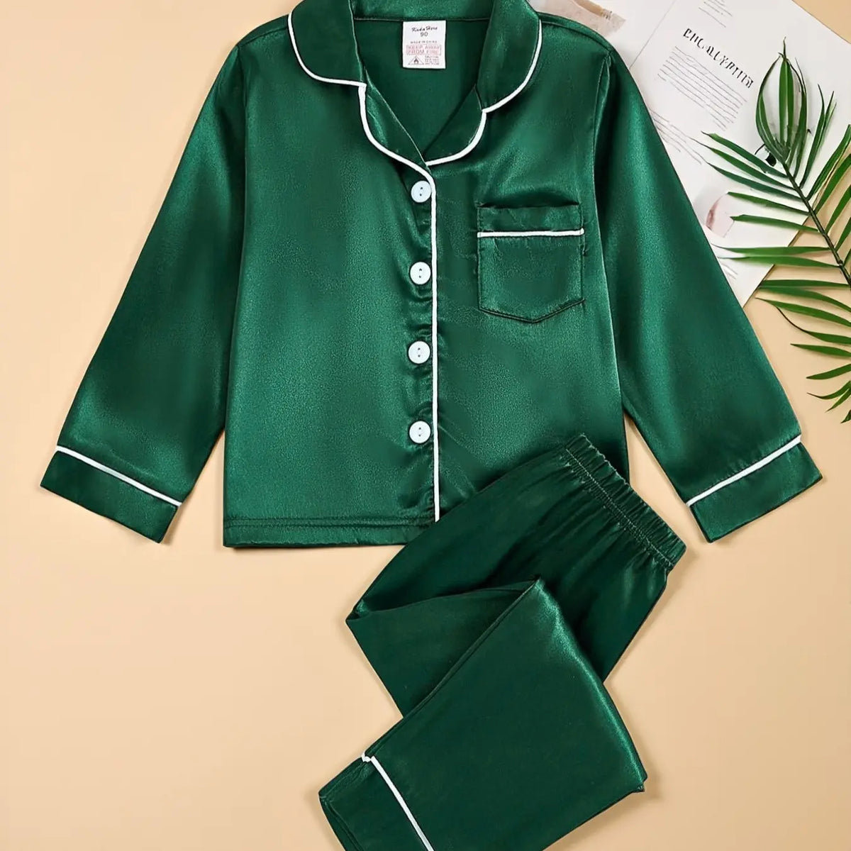 Satin Pajamas Set, Long Sleeve & Pants, Casual Comfy Pajama, Plain Woven Fabric, Casual Summer Sleepwear for Boys & Girls, Snug Fit Pajamas, Fitted Style, Pajama Lounge Sets, Pyjamas Set, Toddler Pjs, Pajama Clothes