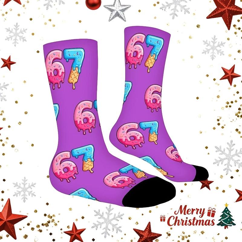 67 Ice Cream Print Socks Suitable for Boys & Girls - Funny 67 Number Meme Socks with Ice Cream Cone & Sprinkle Design, Winter Warm Funny Gifts for Teenagers (Hand Wash/Dry Clean), for Teenager