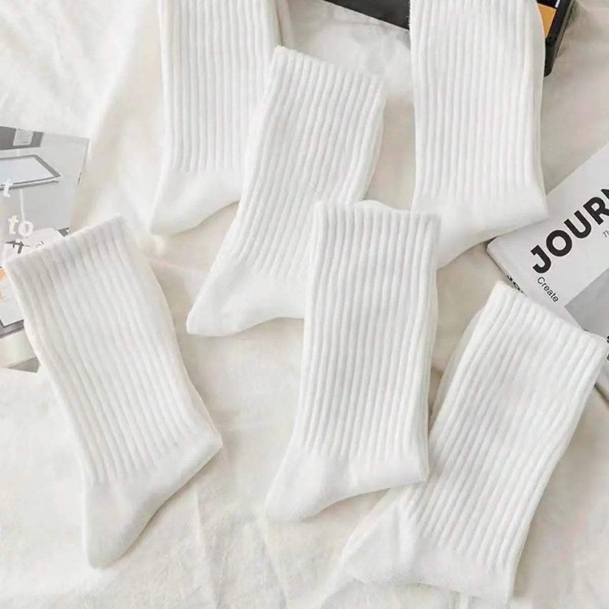 6 Pairs Kids Crew Socks, Unisex Plain High Elastic Mid-Calf, Casual All-Season Sports Socks, Perfect for Daily Wear & Outdoor Activities