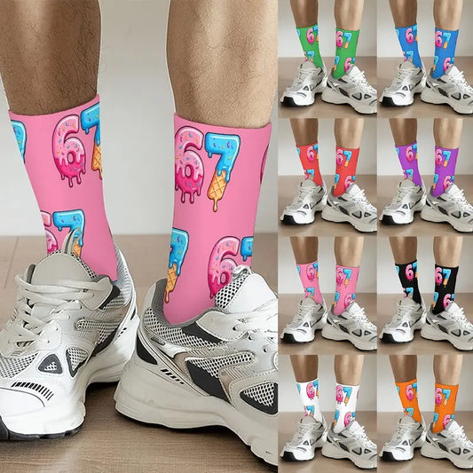67 Ice Cream Print Socks Suitable for Boys & Girls - Funny 67 Number Meme Socks with Ice Cream Cone & Sprinkle Design, Winter Warm Funny Gifts for Teenagers (Hand Wash/Dry Clean), for Teenager