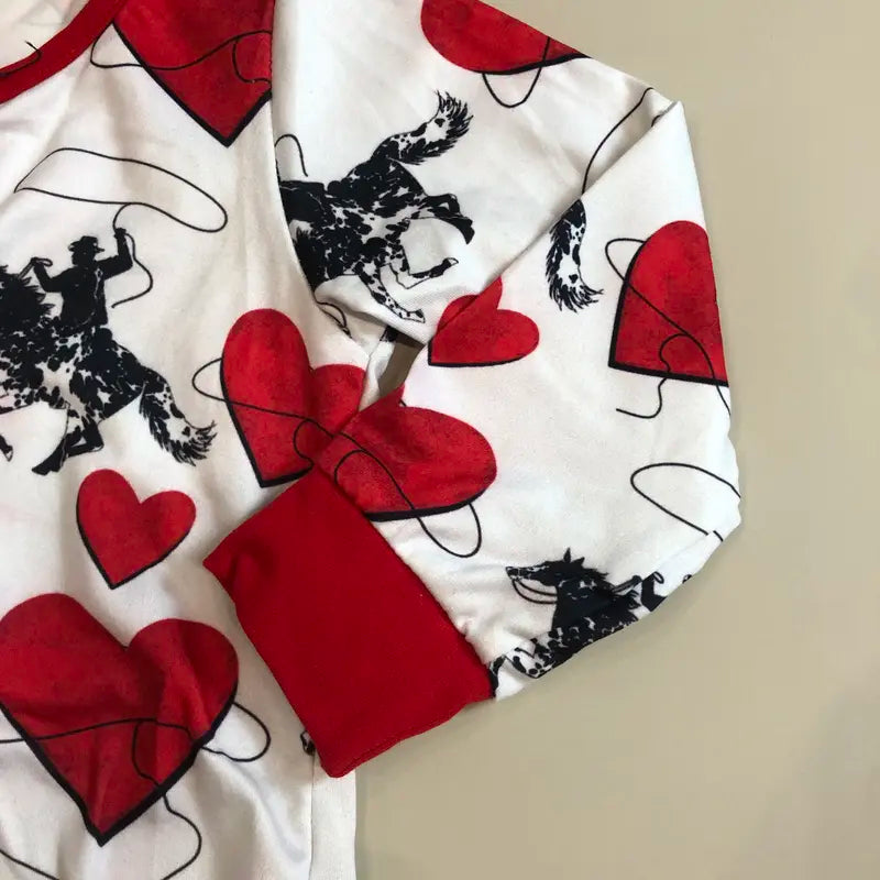Boys' Valentine's Day Pajamas Set, Kids' 2-Piece Western Cowboy Heart Print Casual Comfy Cotton Sleepwear, Onesie, Kid, Casual Comfy Pajama, Children, Sleepwear Pajamas