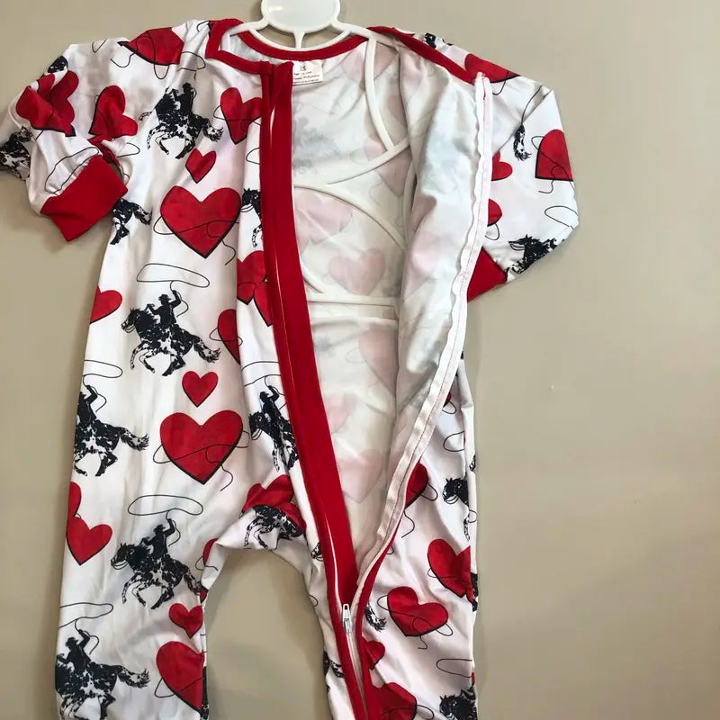Boys' Valentine's Day Pajamas Set, Kids' 2-Piece Western Cowboy Heart Print Casual Comfy Cotton Sleepwear, Onesie, Kid, Casual Comfy Pajama, Children, Sleepwear Pajamas