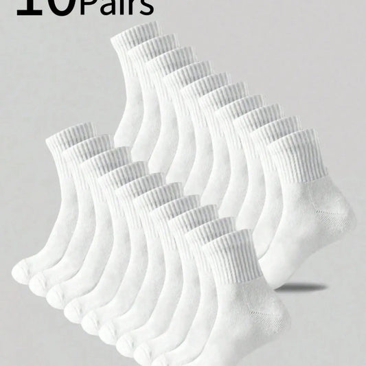10 Pairs Kids Children Casual Crew Socks, Medium-Length, Sweat-Wicking Anti-Odor, Daily Outdoor Sports, School-Ready, All Seasons