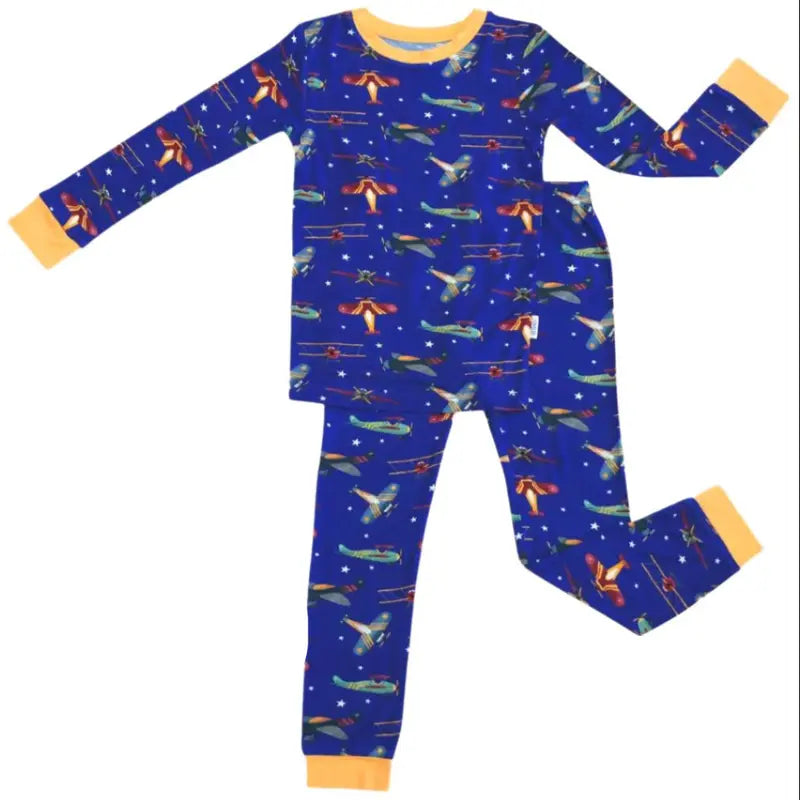 Zip N' Bear Bamboo Pajama Set Buttery Soft 2 Piece PJs for Boys Kardashian Favorite - Sky Sleepers (3 Free Underwear)