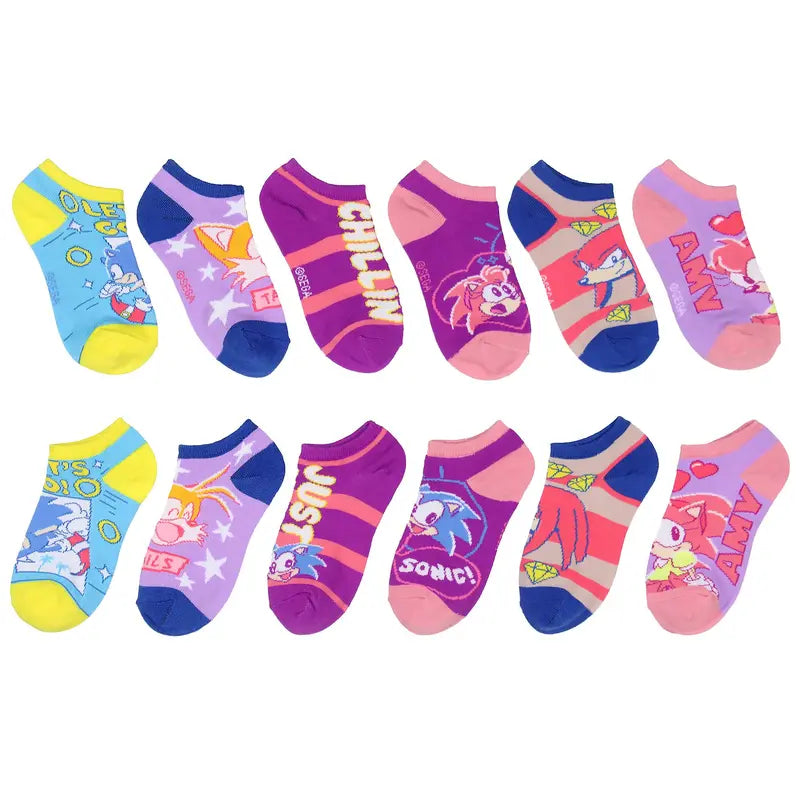 Sonic The Hedgehog Kids Tails Knuckles Amy No-Show Ankle Socks 6 Pair Pack